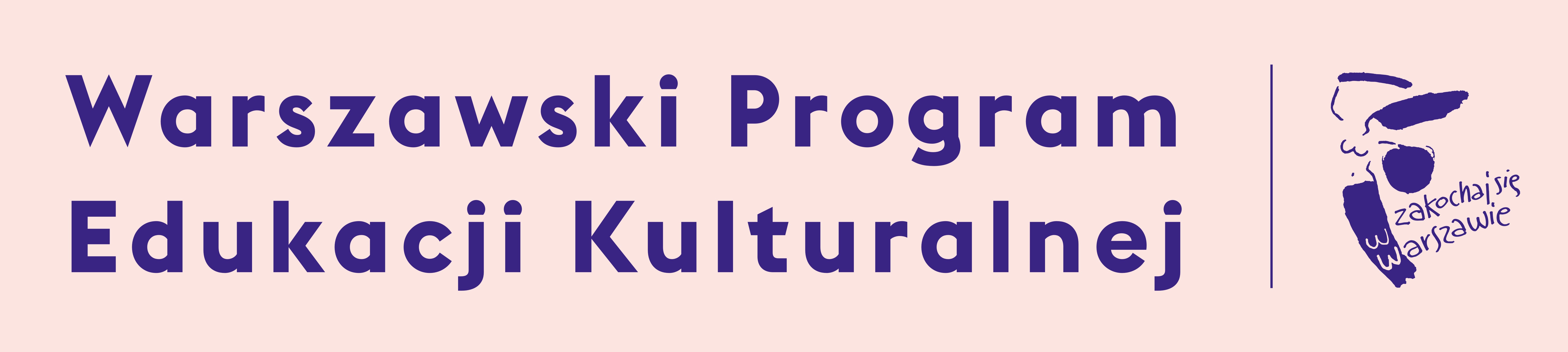 logo WPEK, niebieskie litery na różowym tle; po prawej stronie logotyp syrenki warszawskiej