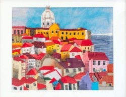 „Porto-Hiszpania” to widok nadmorskiego miasteczka położonego na wzgórzu. W tle morze i bezchmurne, niebieskie niebo. W tym obrazie autorka operuje nasyconymi barwami. Czerwienie i ciemne żółcie „podbite” są błękitem.