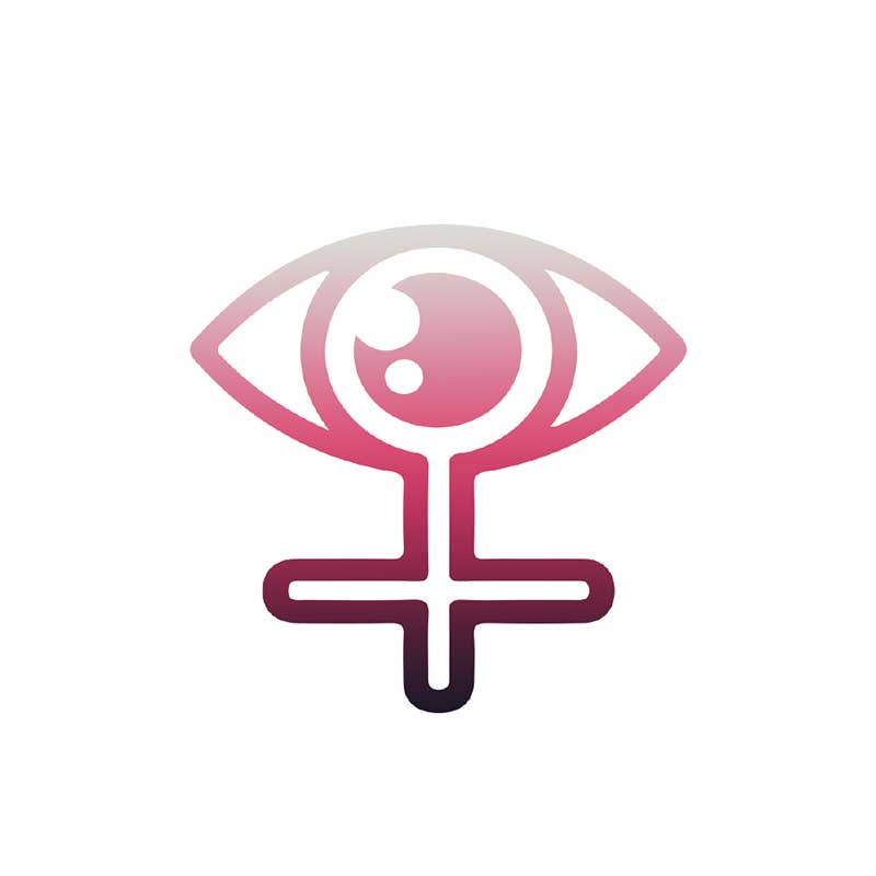 Logo Kino Kobiet, grafika przedstawia połączone oko z symbolem Wenus oraz napis Kino Kobiet.